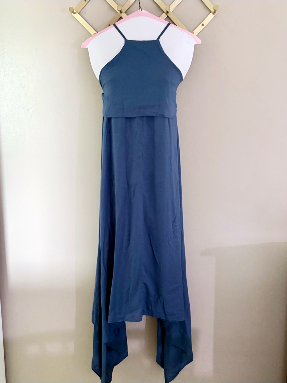 NWT Shore Brand Maui Dress Coastal Blue Handkerchief Hem Maxi XS